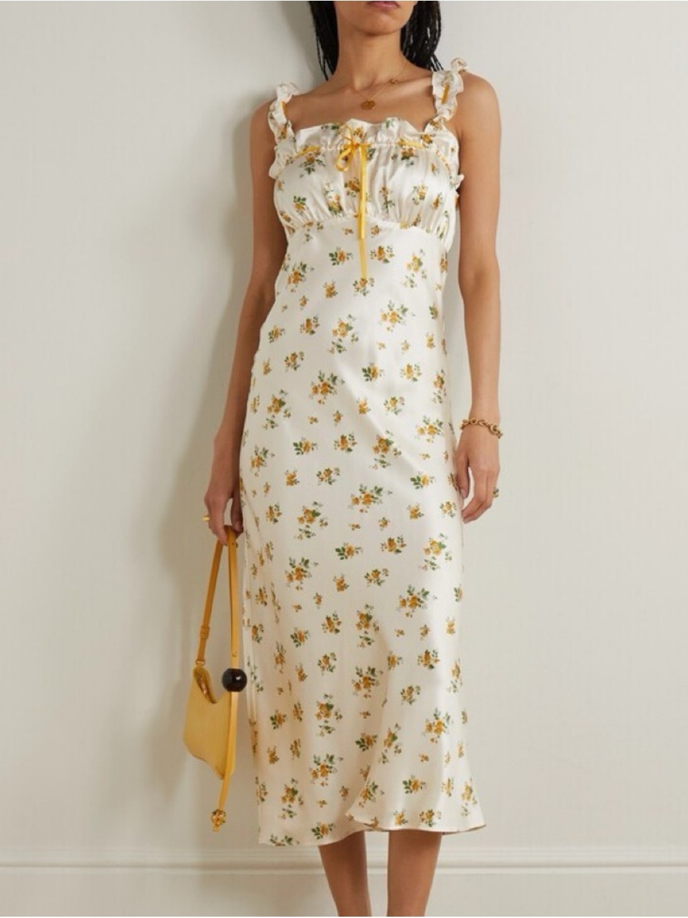 Reformation Erdem Floral Print Ruffle Silk Dress NWT